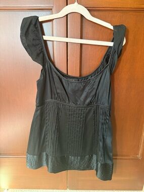 Arden B Black Pleated Scoop Neck Tank